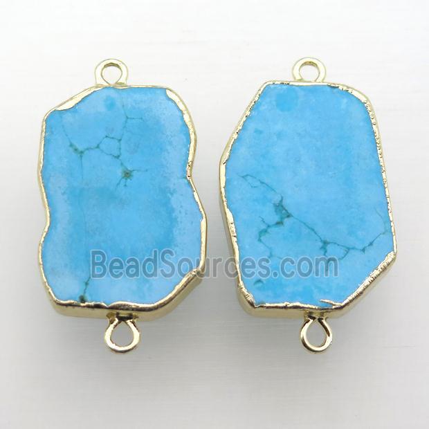 blue Turquoise connector, freeform, gold plated