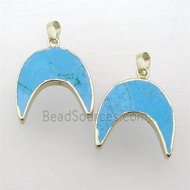 blue Turquoise crescent moon pendant, gold plated