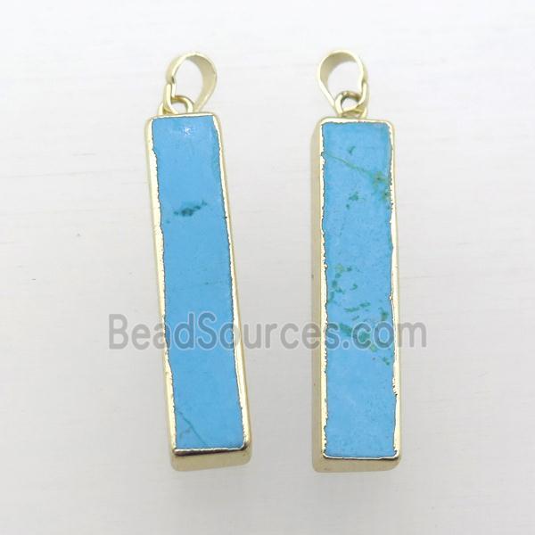 blue Turquoise rectangle pendant, gold plated