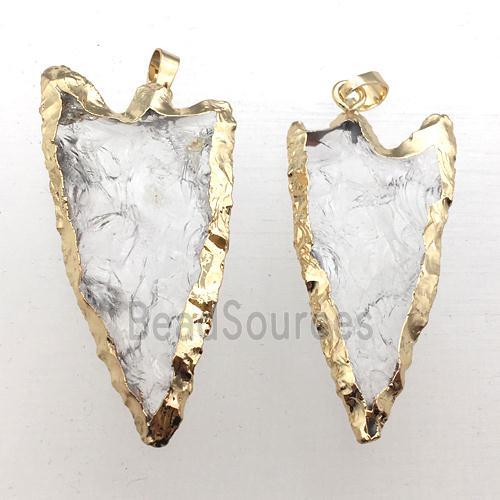 hammered Clear Quartz arrowhead pendant, gold plated