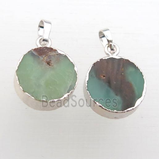 green Australian Chrysoprase circle pendant, silver plated