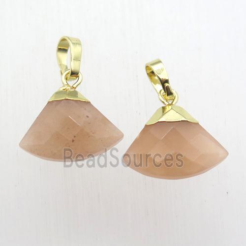 peach SunStone fan pendant, gold plated