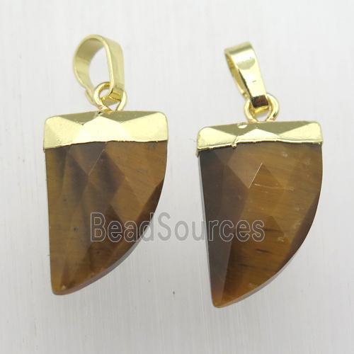 natural Tiger eye stone horn pendant, gold plated