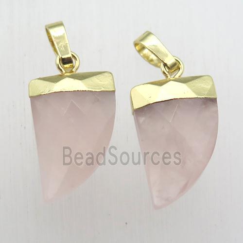 Rose Quartz horn pendant, gold plated