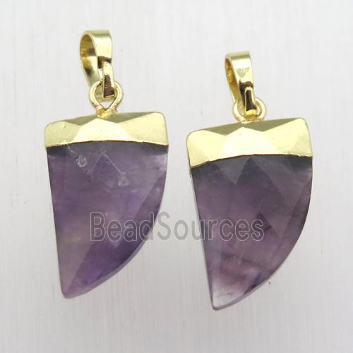 purple Amethyst horn pendant, gold plated