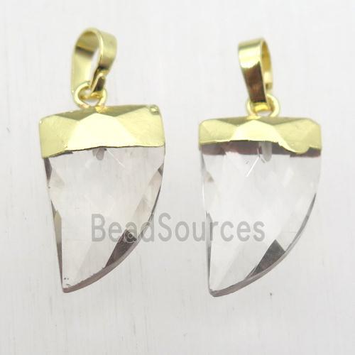 crystal glass horn pendant, gold plated