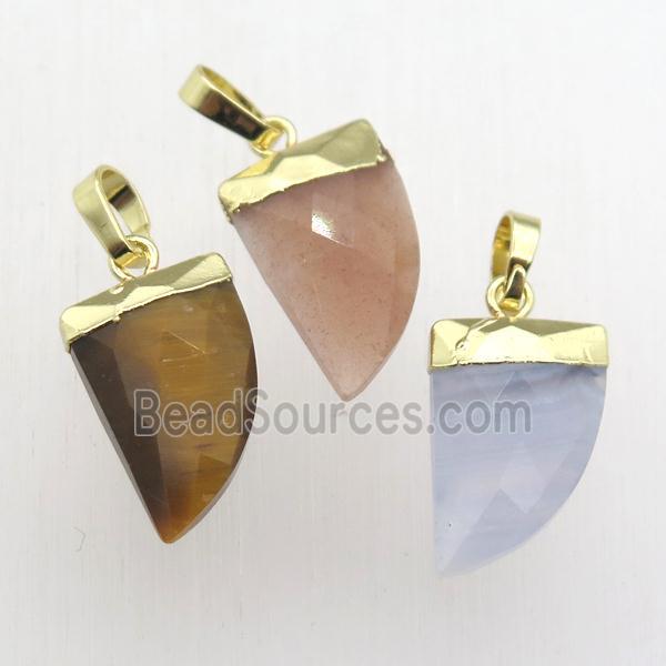 mixed Gemstone horn pendant, gold plated