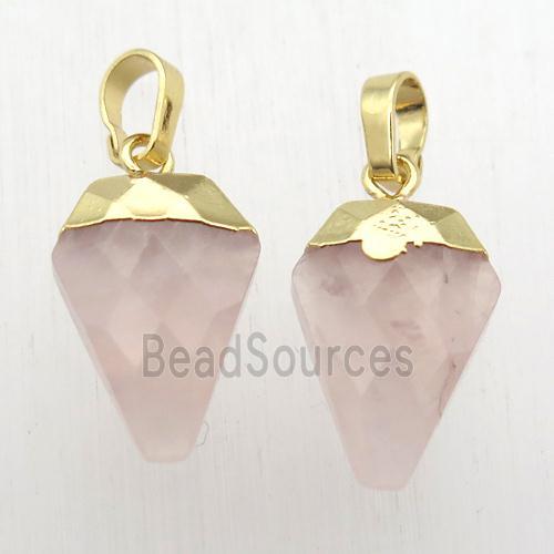 Rose Quartz arrowhead pendant, gold plated