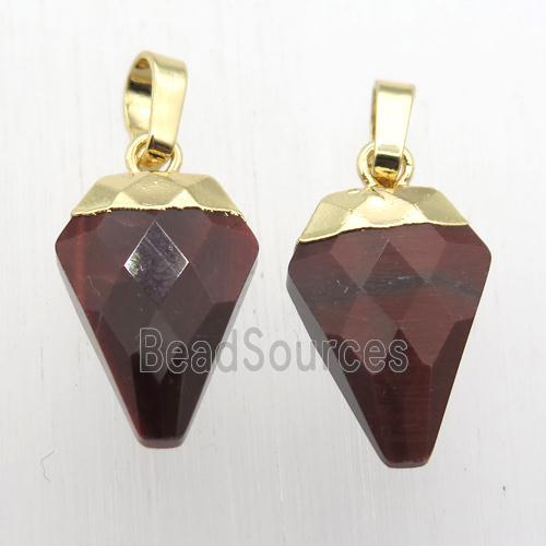 Red Tiger eye stone arrowhead pendant, gold plated