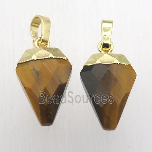 yellow Tiger eye stone arrowhead pendant, gold plated