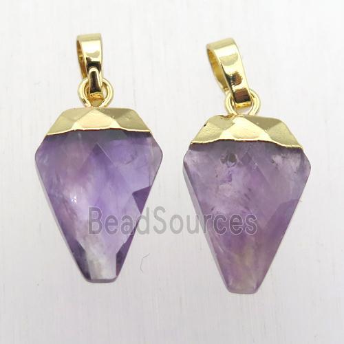 purple Amethyst arrowhead pendant, gold plated