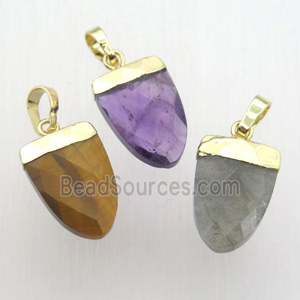 Mixed Gemstone Tongue Pendant Gold Plated