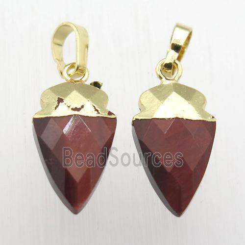 Red Tiger eye stone arrowhead pendant, gold plated