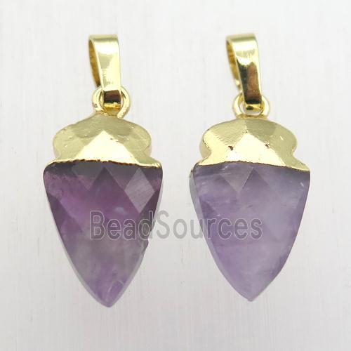 purple Amethyst arrowhead pendant, gold plated