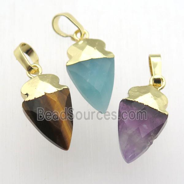 mixed Gemstone arrowhead pendant, gold plated