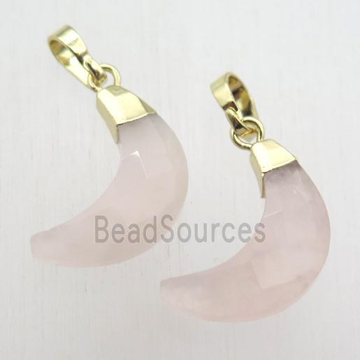 Rose Quartz crescent moon pendant, gold plated