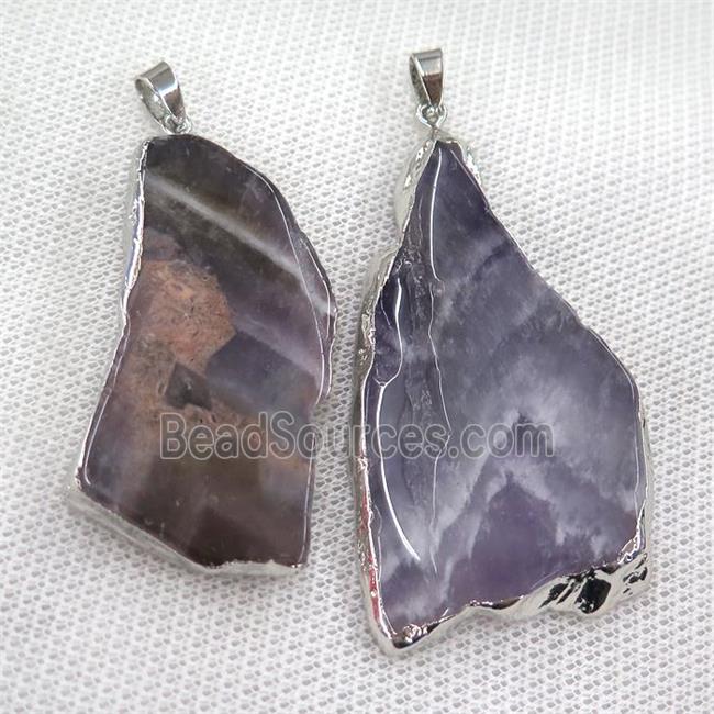 dogtooth Amethyst slab pendant, freeform, platinum plated