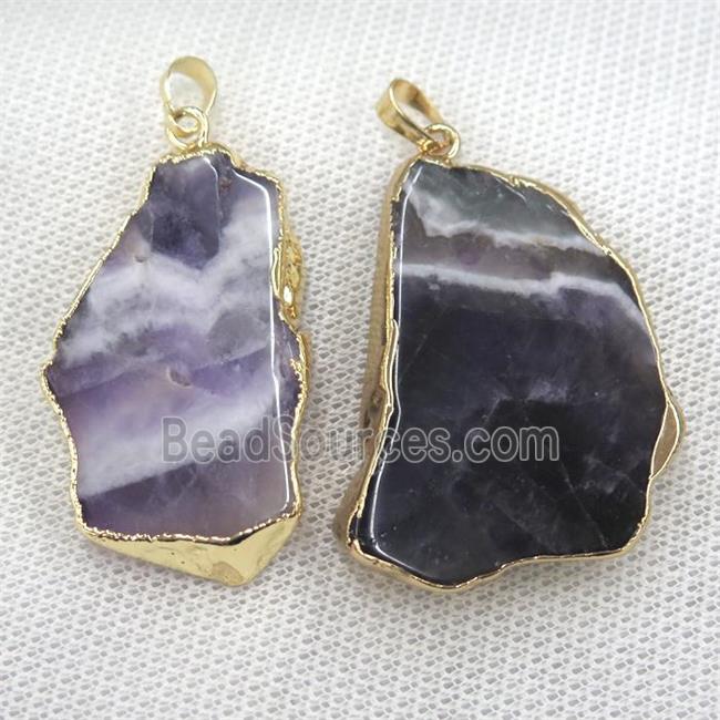 dogtooth Amethyst slab pendant, freeform, gold plated