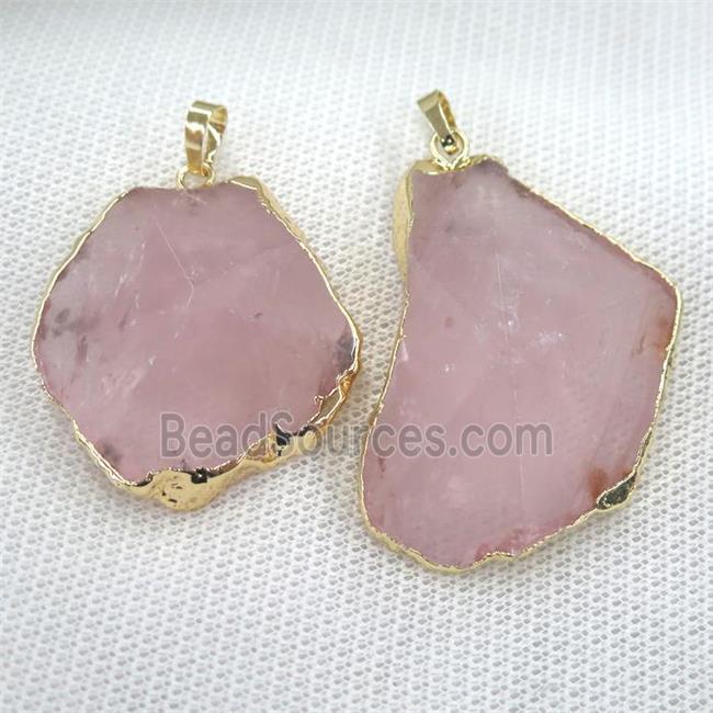 Rose Quartz pendant, freeform, point, gold plated