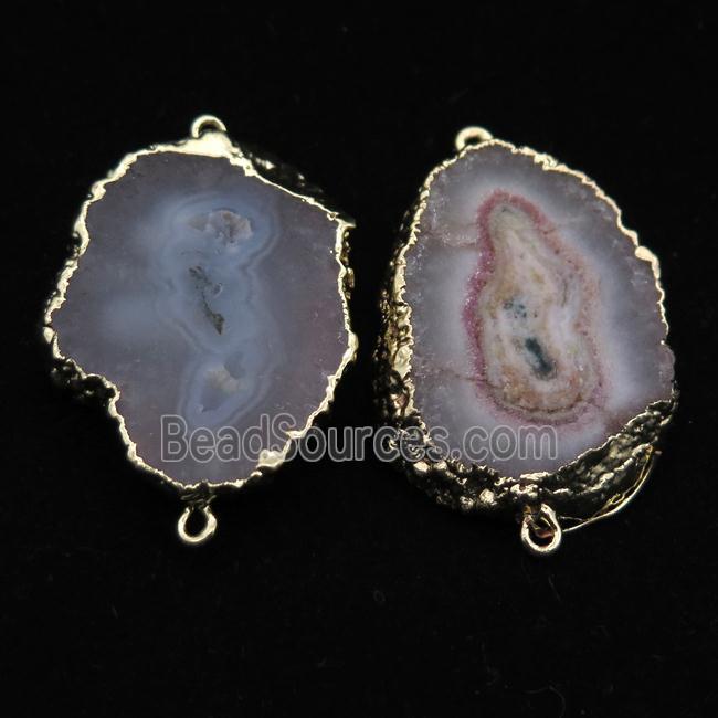 white solar quartz druzy connector, freeform, gold plated