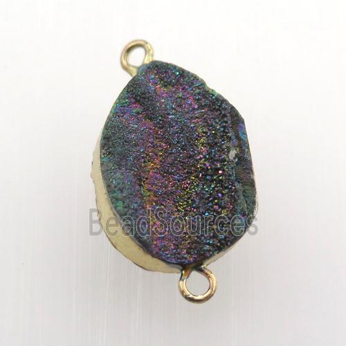 rainbow Solar Agate Druzy teardrop connector, gold plated