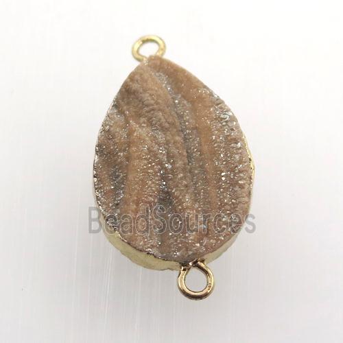 champagne Solar Agate Druzy teardrop connector, gold plated