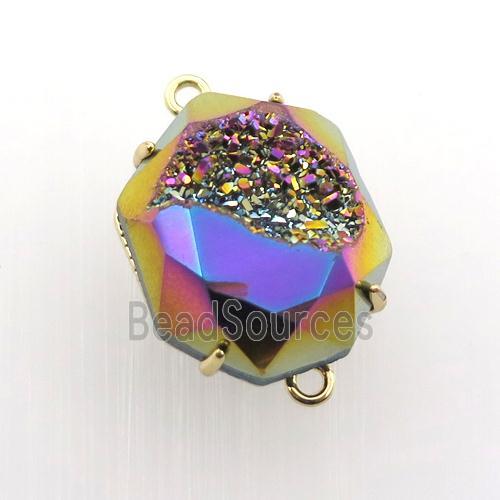 rainbow Agate Druzy hexagon connector