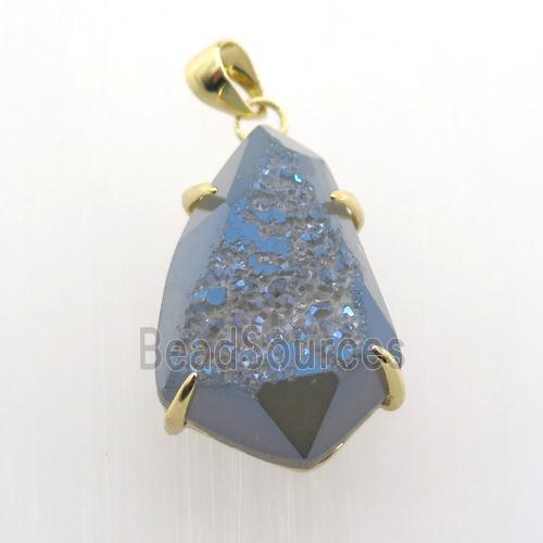 bluegray Agate Druzy teardrop pendant