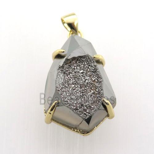 silver Agate Druzy teardrop pendant