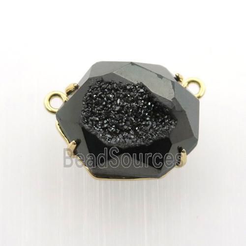 black Agate Druzy hexagon pendant