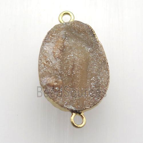 champagne Solar Agate Druzy connector, oval, gold plated