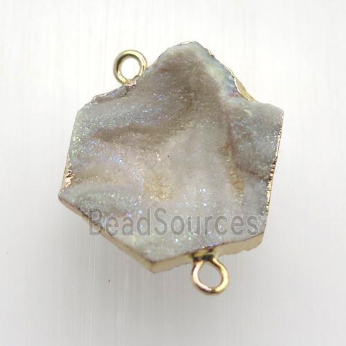 AB-color Solar Agate Druzy connector, hexagon, gold plated