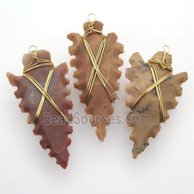 Rock Agate arrowhead pendant, wire wrapped