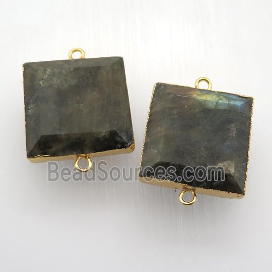 Labradorite square connector, gold plated