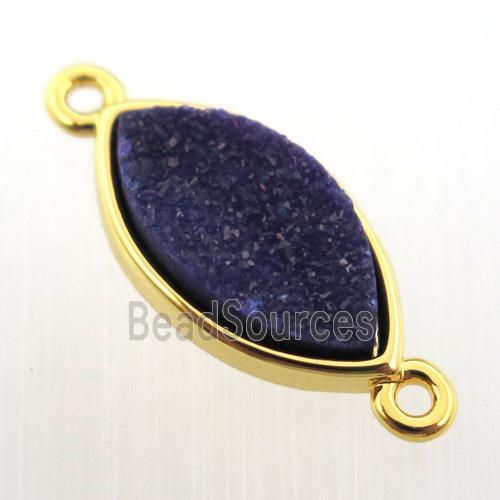 black agate druzy eye connector, gold plated