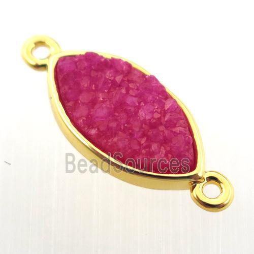 hotpink agate druzy eye connector, gold plated