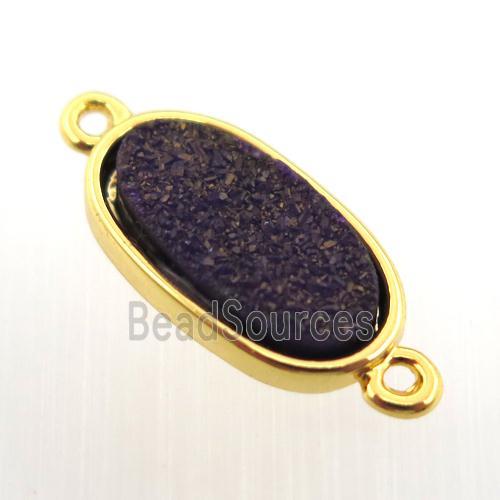 black agate druzy oval connector, gold plated