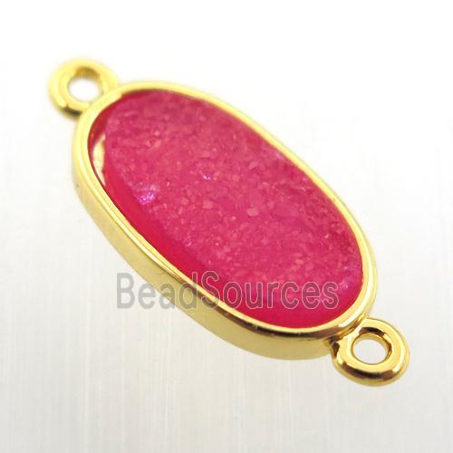 hotpink agate druzy oval connector, gold plated