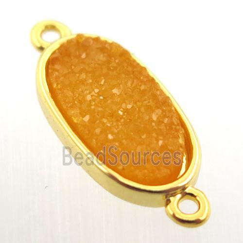 orange agate druzy oval connector, gold plated