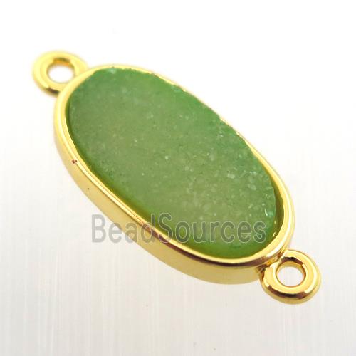 green agate druzy oval connector, gold plated