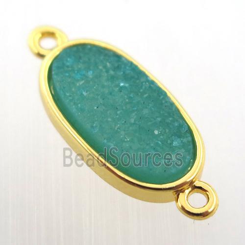 blue agate druzy oval connector, gold plated