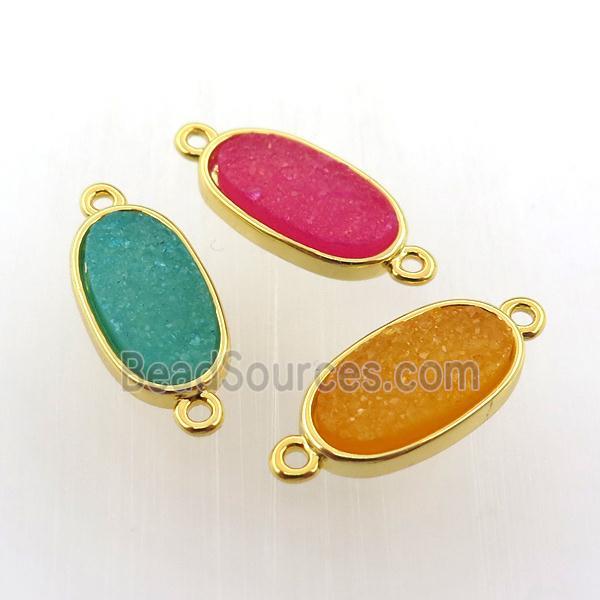 agate druzy oval connector, gold plated, mix color