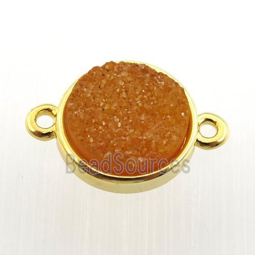 orange agate druzy circle connector, gold plated