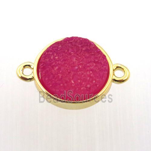 hotpink agate druzy circle connector, gold plated