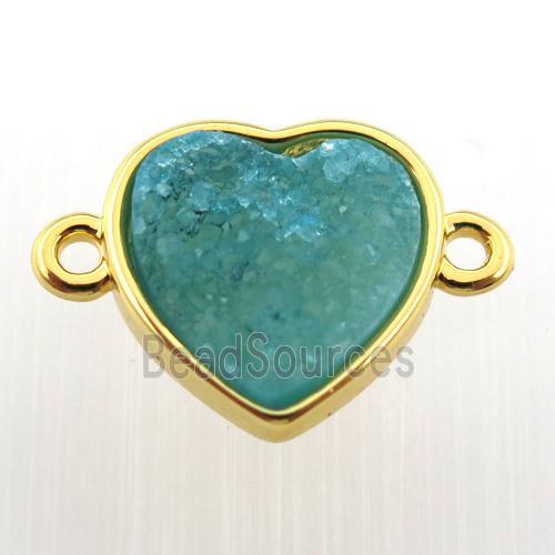 blue agate druzy heart connector, gold plated