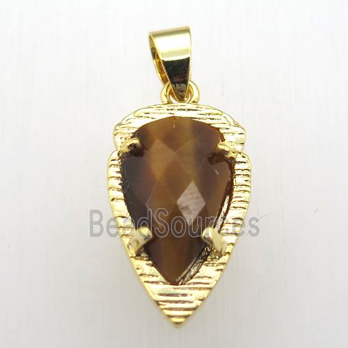 Tiger eye stone teardrop pendant, gold plated