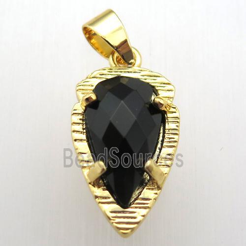 black onyx agate teardrop pendant, gold plated