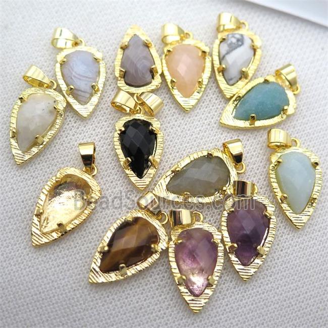 mix gemstone teardrop pendant, gold plated