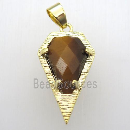 tiger eye stone teardrop pendant, gold plated