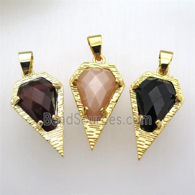 mix gemstone teardrop pendant, gold plated